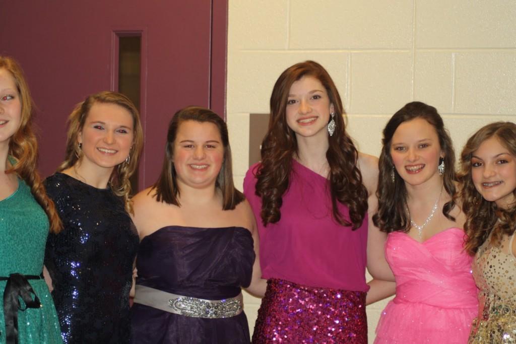 A group of friends spends time together at the Sweethearts dance. From left to right: Kelsey Alwine, Tessa Fogle, Morgan Paris, Rachel Pearlman, Allie Rabold, and Madison Frank