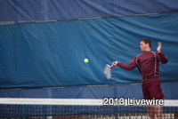 Second seed Ryan Good returns a ball to the second seed player for Hollidaysburg.