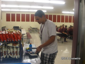 Ninth grader Andrew Williams gets in line to pay for his lunch in the schools cafeteria B.
~Photo by Emily Glacken