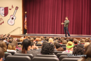 Professional speaker, Kyle Scheele talks to students about how to make good choices. He inspired the students to make good decisions and to live life to the fullest. Photo by Becca Gallace