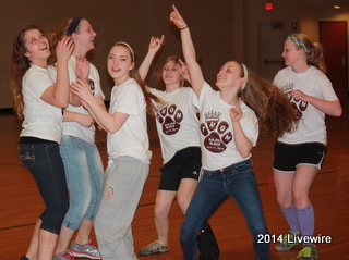 A group of ninth grade girls get on the dance floor and dance the night away. There was  DJ at Thon and he played whatever song that students wanted him to play.
Photo by Hanna Feathers