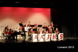 Eighth and ninth graders take the stage to perform for the first time this year on Dec. 8th.  Varsity jazz band had prepared for weeks for this concert. 
Photo by Mikey Baker