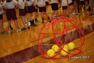 Four corners! In four corner castle ball there is one castle set up in each corner of the gym. Each team competes to knock down the other team’s castles. 