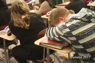 Catching some zs! Students who have trouble getting through the day find relief in taking naps in class. Whenever the opportunity presents its self many students will take full advantage. Photo by Jolee Smith