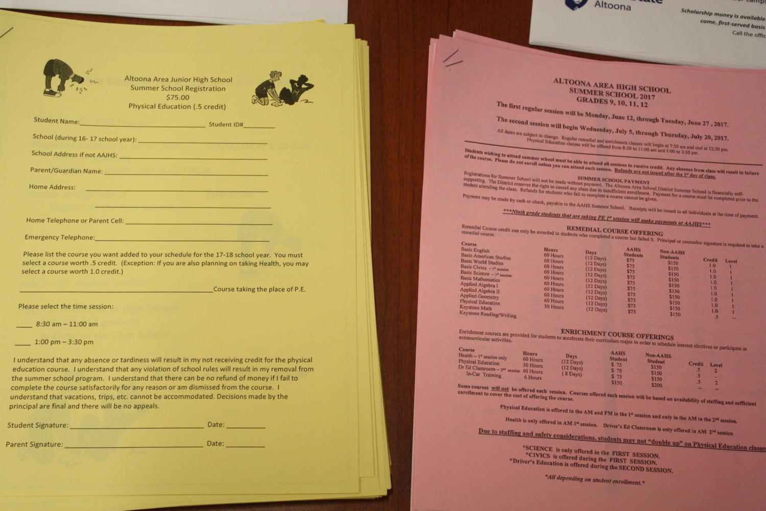 Ninth grade students pick up summer gym forms for either June or July sessions. Summer school application packets are available in the first floor guidance office.