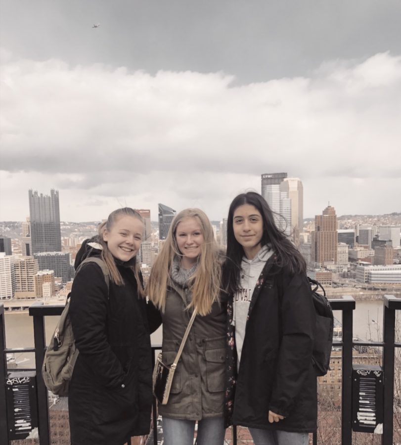Ninth grader, Margaret Keating, takes her Austrian exchange students to see Pittsburgh as part of their visit.