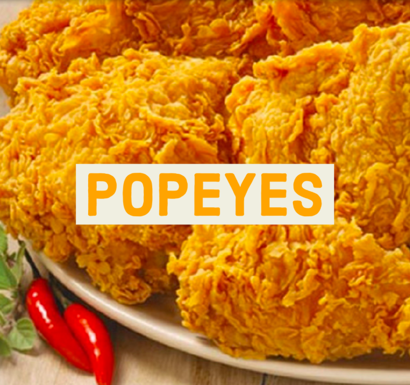 Louisiana Kitchen!
Popeyes is a Louisiana fast-food chain known for its spicy fried chicken, biscuits and sides.