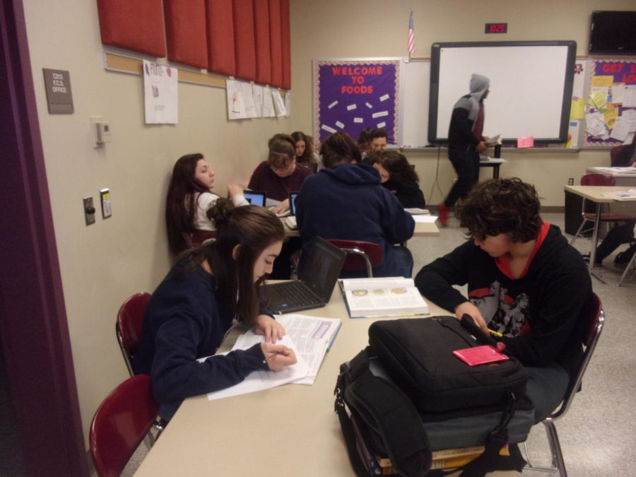 Students in Mrs. .Juarts class plan for labs
they will do in the final marking period.

