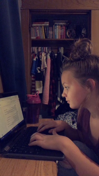Virtual Learning! Alecea Wisor is working on a school assignment from home. The school board recently approved virtual learning for K-12. I prefer face to face because its an easier way to communicate with my friends and teachers, says Alecea.