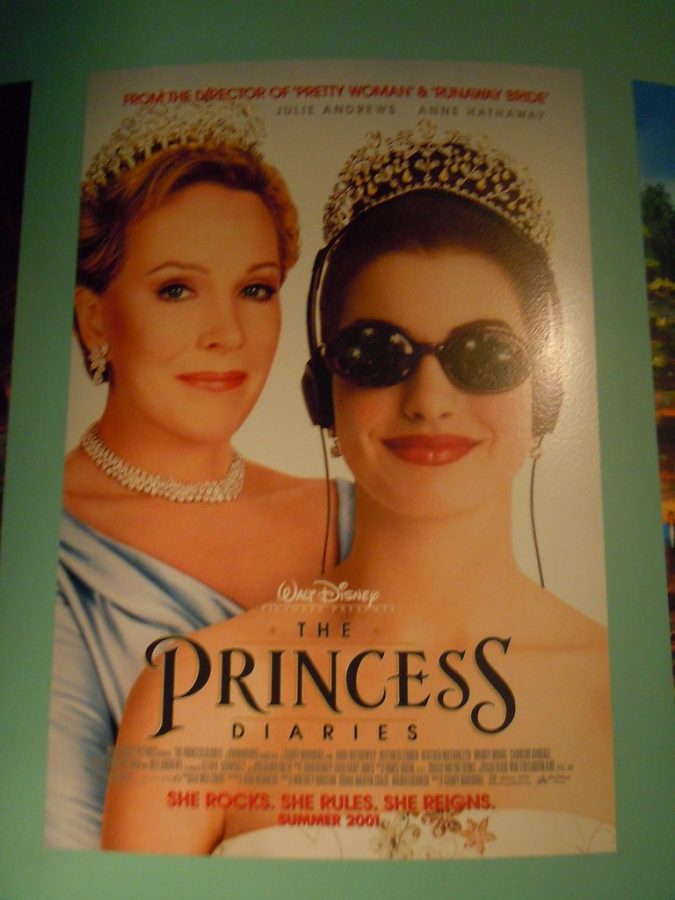 A poster for the Princess Diaries shows the two main characters, actors Julie Andrews and Anne Hathaway. The film was produced by Walt Disney. 