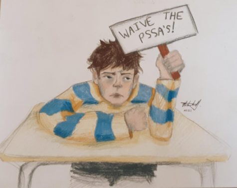 Mentally drained. Madelynn Schraff, eighth grade artist, created this image to demonstrate the hardships that her fellow peers feel leading up to the PSSAs.