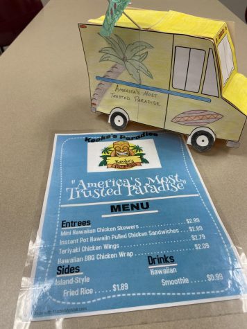 Chefs, set, cook! These items exhibit an example from a past Hawaiian theme food truck. Each class period has one group that will be winners.
