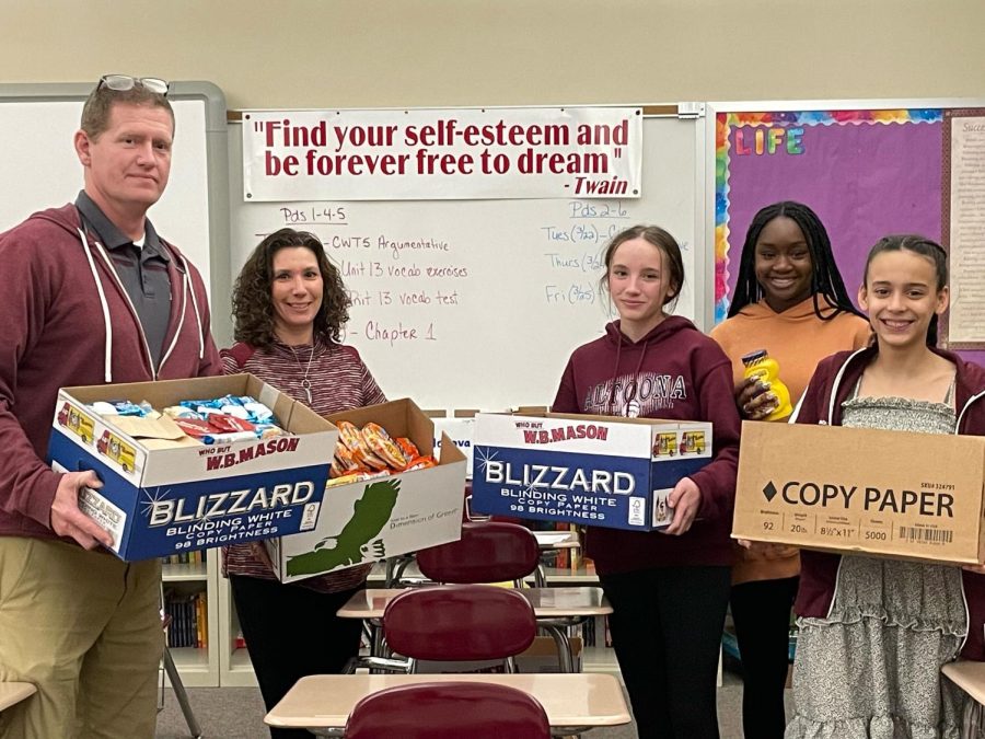 John Wharton, Autumn Barry-Kyle  and three honor society members Marina Petucci, Hannah Owulade and Serenity Hogans all supported and helped with Mt. Lion Backpack Program.