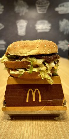 Yum! The Big Mac® at its finest. The burger was displayed on a counter in McDonalds.
