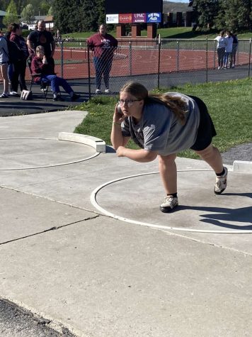 Here we go! Eighth grader Lindsey Boose gets ready to throw the shot put! Boose said her coaches can sometimes be hard on them but also can be very easy on them.