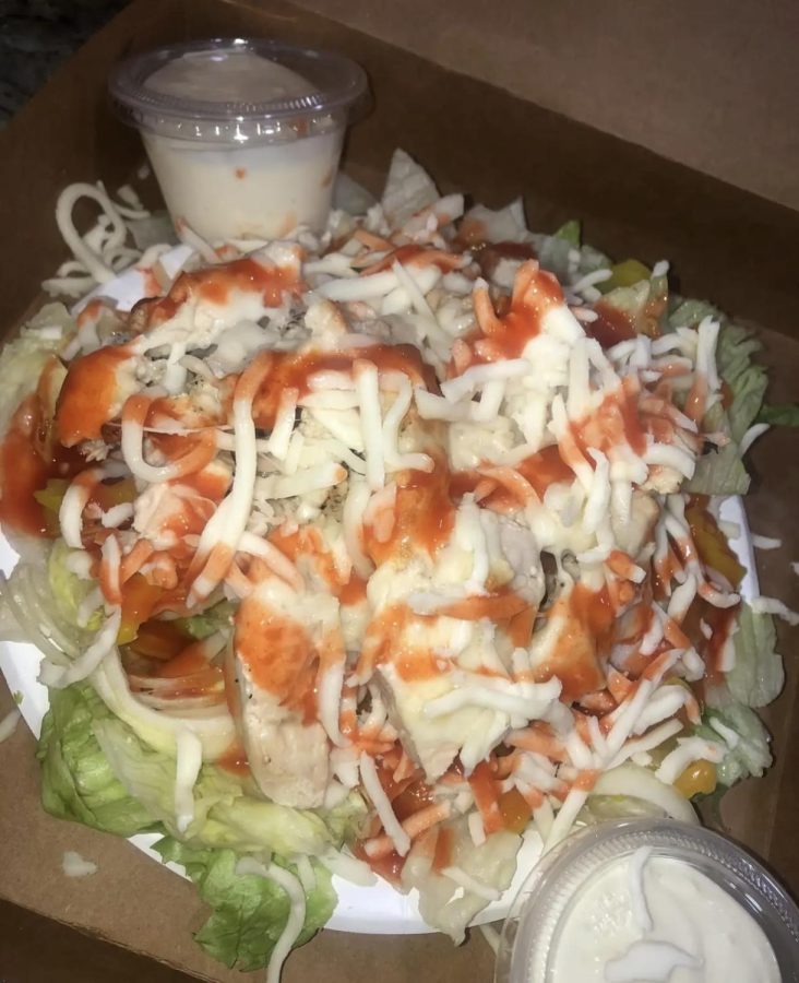 This is what their buffalo chicken salad looks like. They have a multiple of salads that people can get.