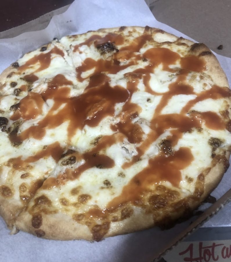 Another pizza they sell is a thin crust buffalo chicken pizza. They only sell this as a round pizza.