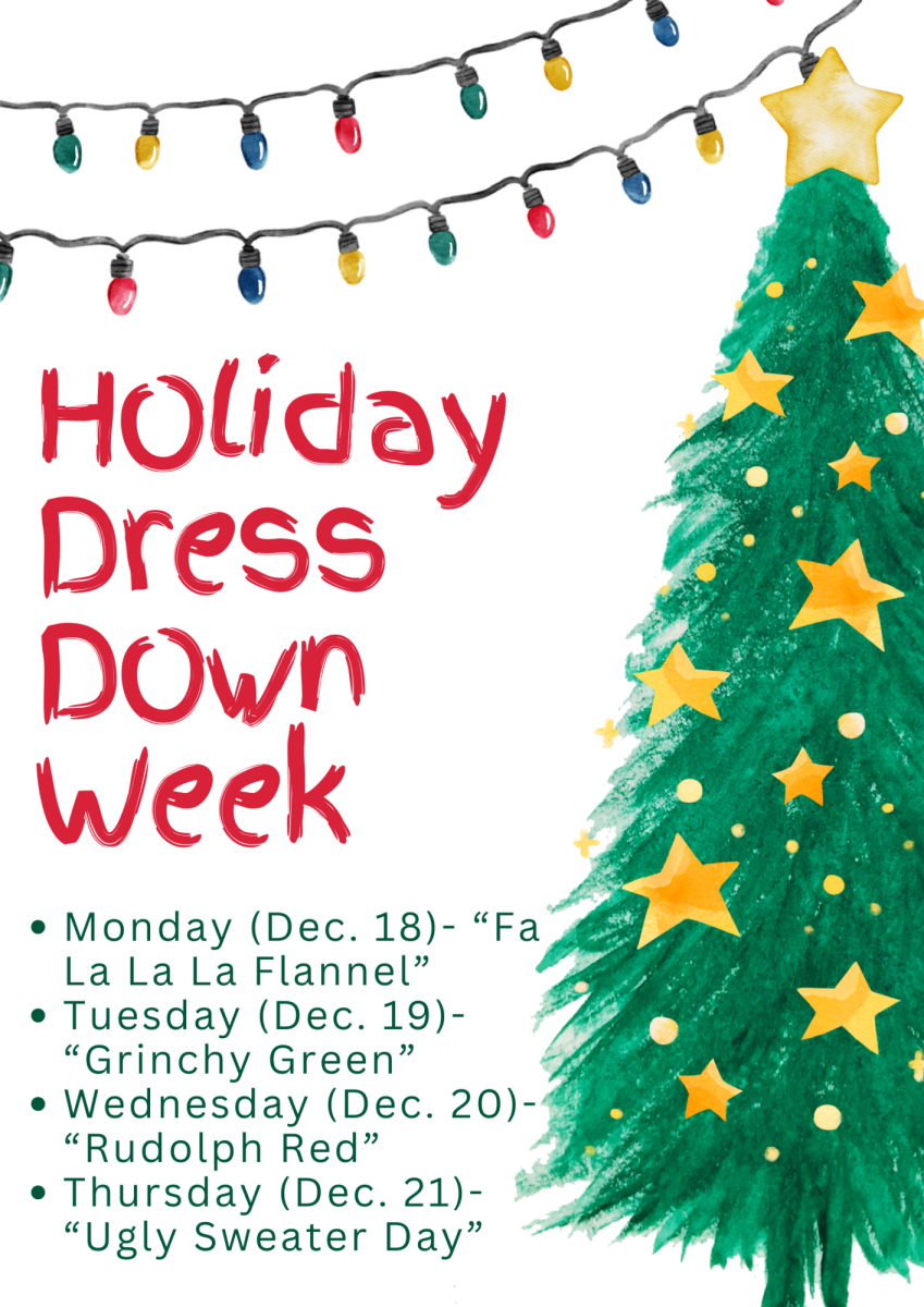 Dazzling dress down days! With the holiday dress down week soon approaching, students are starting to plan out their outfits. Eighth grader Emma Morgan had also prepared her outfit. Morgan said, For “Rudolph Red” I am going to wear a red Nike hoodie and leggings.”
