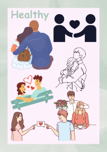 Loving connection. Healthy relationships show positive connections. In a healthy relationship, you need to talk openly, trust each other and offer support. All of those things work together as a whole, so people can have non-toxic relationships. 