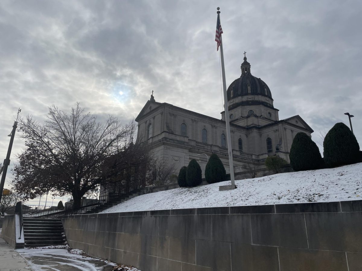 Ding, dong! The Cathedral towers over Altoona. The sight is even more scenic in the snow. College freshman Mira Sparacino said, "I like how the dome is always prominent no matter what angle you look at it from."