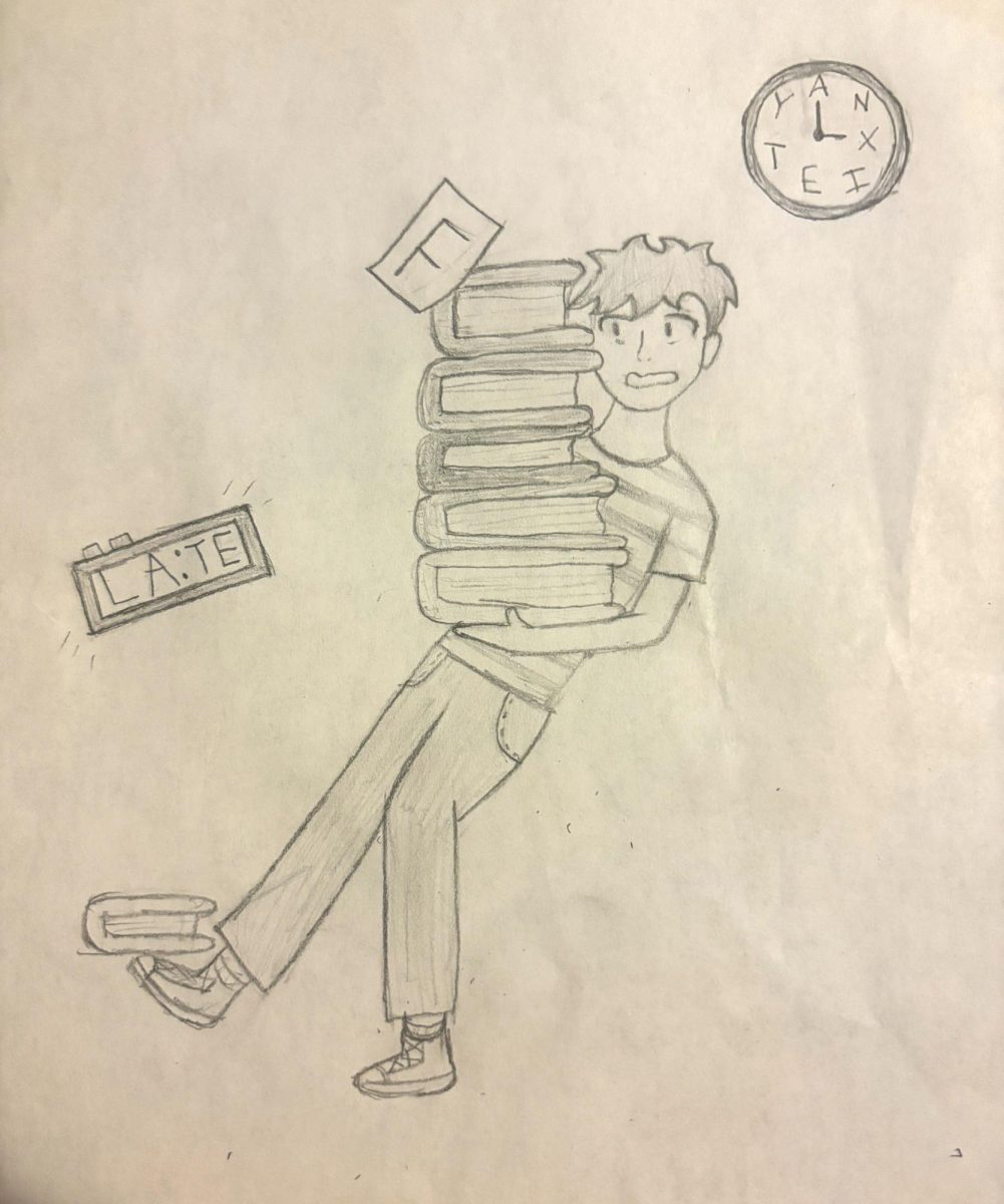 Uh oh!  A student stumbles throughout the hallways, lunging around a mountain of books and papers, while bombarded by clocks going off. This is an exaggeration of what an average day can be like for eighth grade students, but isn't far from the truth of how it actually is without a study hall.