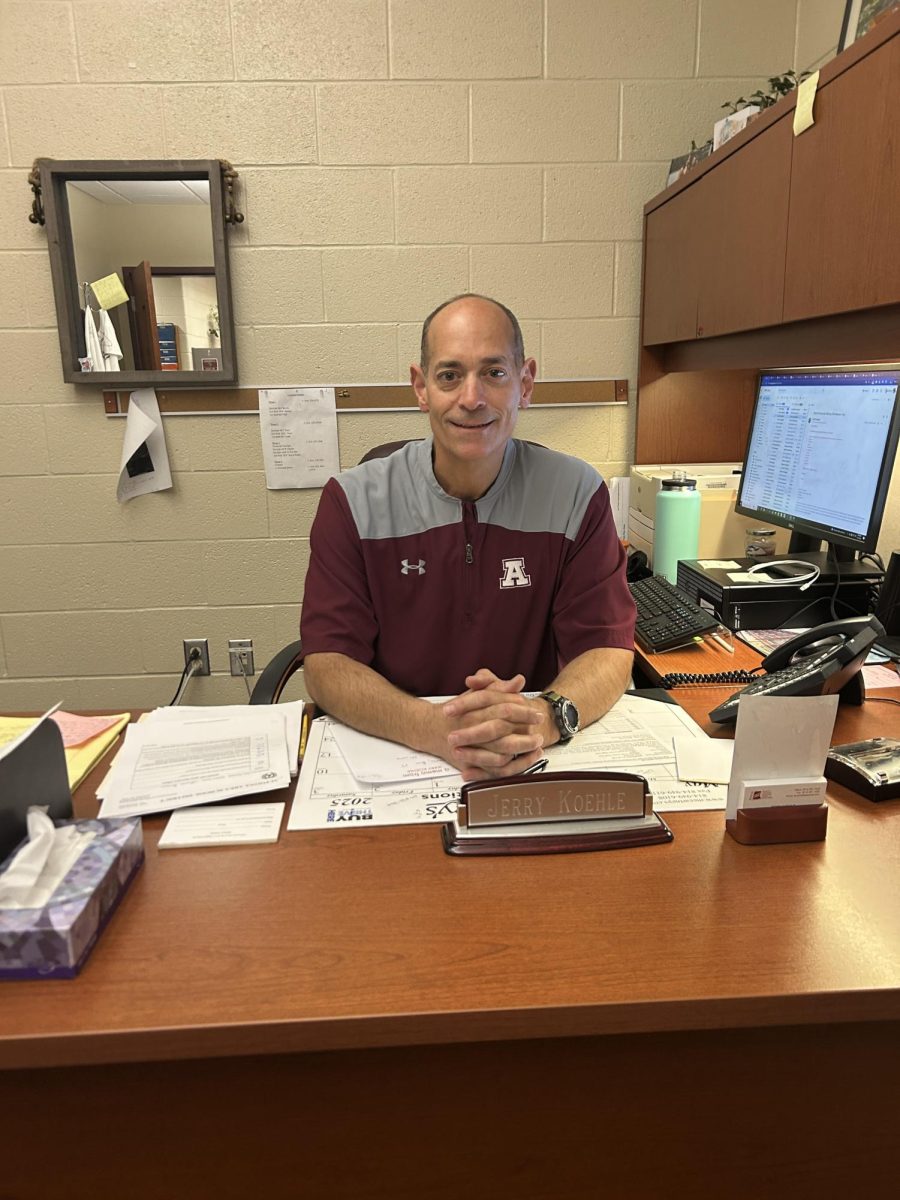 No more Mondays! Eighth grade principal Jerry Koehle sits in his office on one of the last Mondays before the school year ends. Also it's one of his last Mondays ever as a principal!